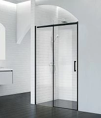 Душевая дверь в нишу BelBagno ACQUA-BF-1-140-C-NERO 140*210 L/R профиль черный с поддоном 140*90*15