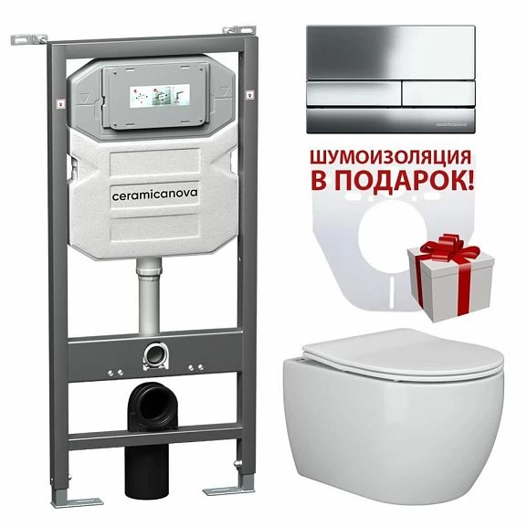 Комплект инсталляции Ceramicanova Envision, унитаз Play Rimless, клавиша смыва Flat хром