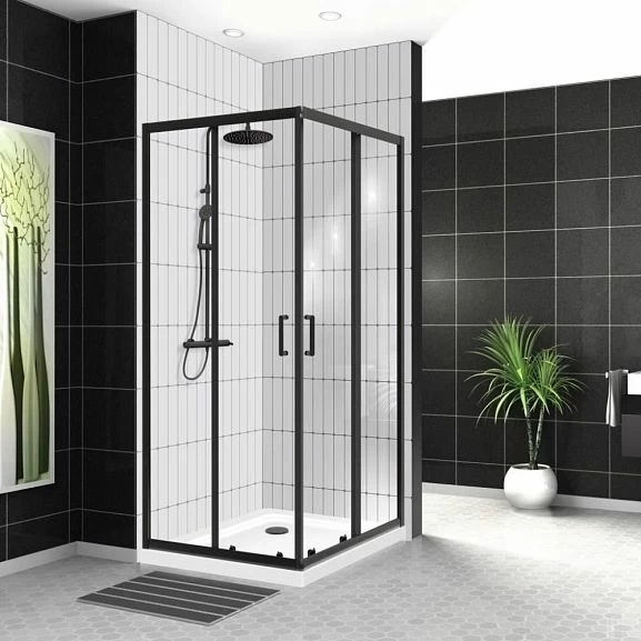 Душевой уголок BelBagno UNO-195-A-2-90-C-NERO 90*90*210 (с поддоном TRAY-BB-A 90*90*15)