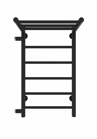 Водяной полотенцесушитель Санприз Аврора П6 40*70 L с полкой боковое подключение 50 черный матовый